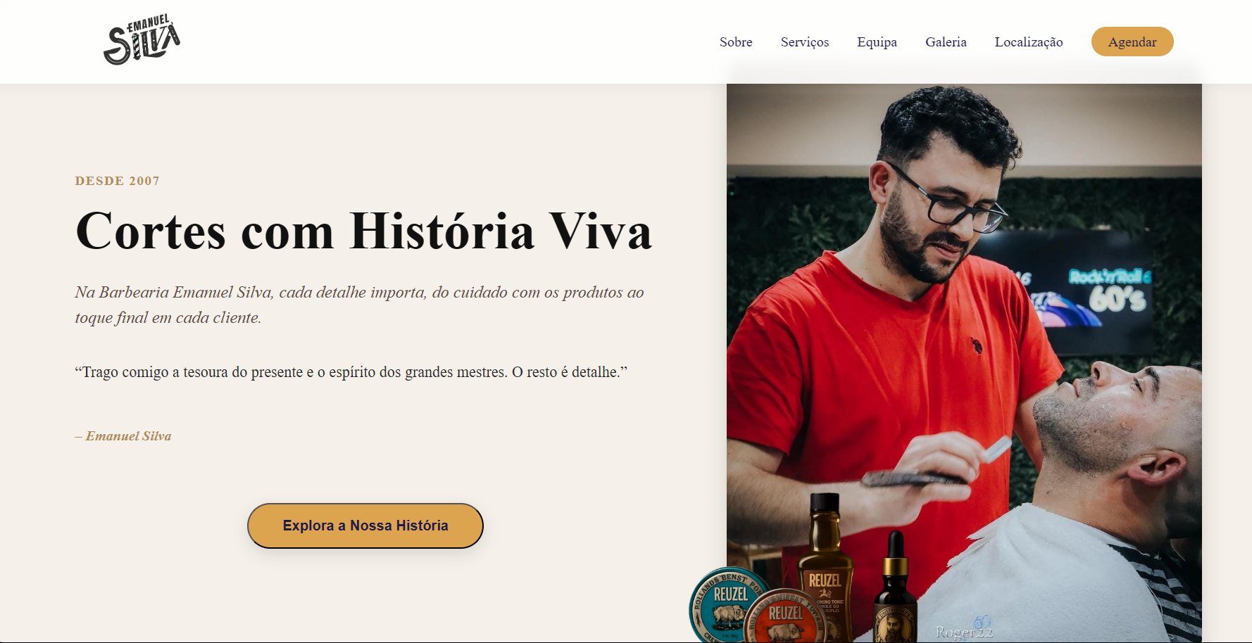 Website Barbearia Emanuel Silva - Secção Sobre Nós