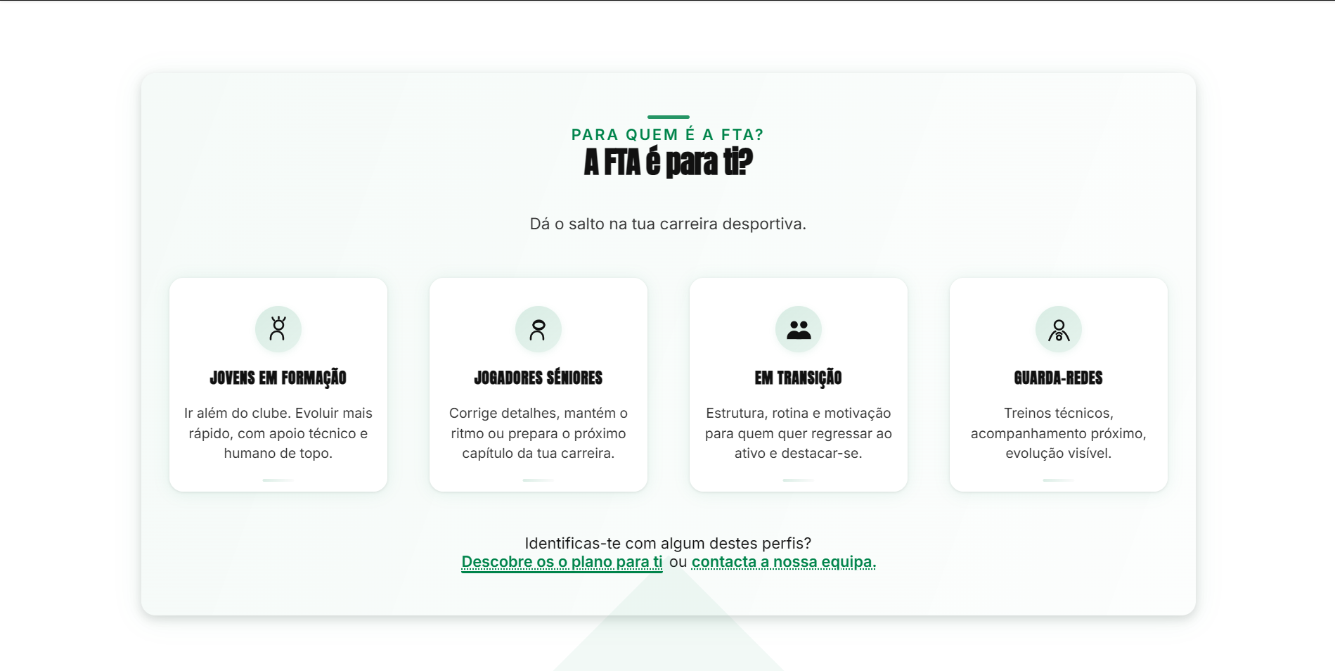 Website Foot Training Academy - Secção Público Alvo