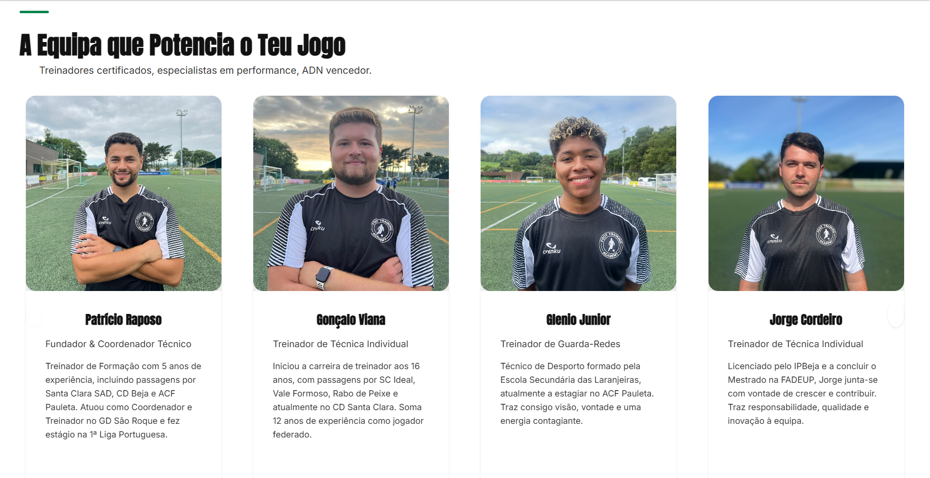 Website Foot Training Academy - Secção Equipa